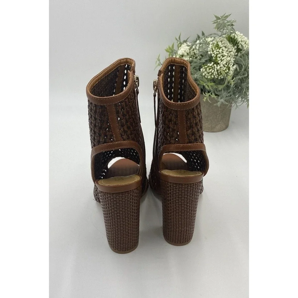 Schutz Anacris Women's Saddle Casual Peep‎ Toe Woven Bootie - Size 9B